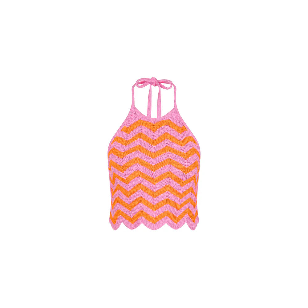 Kulani Kinis Chevron Knit Halter Crop Top - Sundrenched