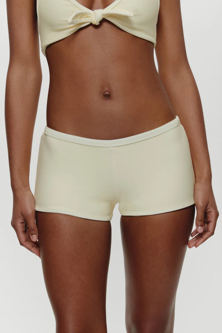 Frankies Bikinis Caster Terry Bottom Cheeky Boy Shorts- Lemon