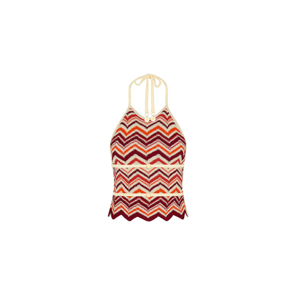 Kulani Kinis Chevron Knit Halter Crop Top - Toffee Twist