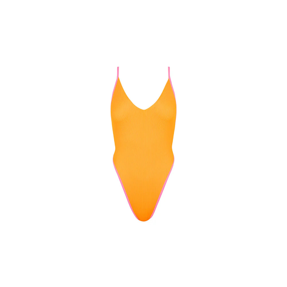 Kulani Kinis Plunge Cross Back One Piece - Peach Pop