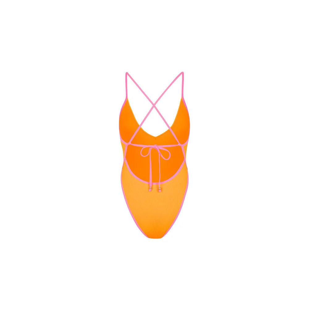 Kulani Kinis Plunge Cross Back One Piece - Peach Pop