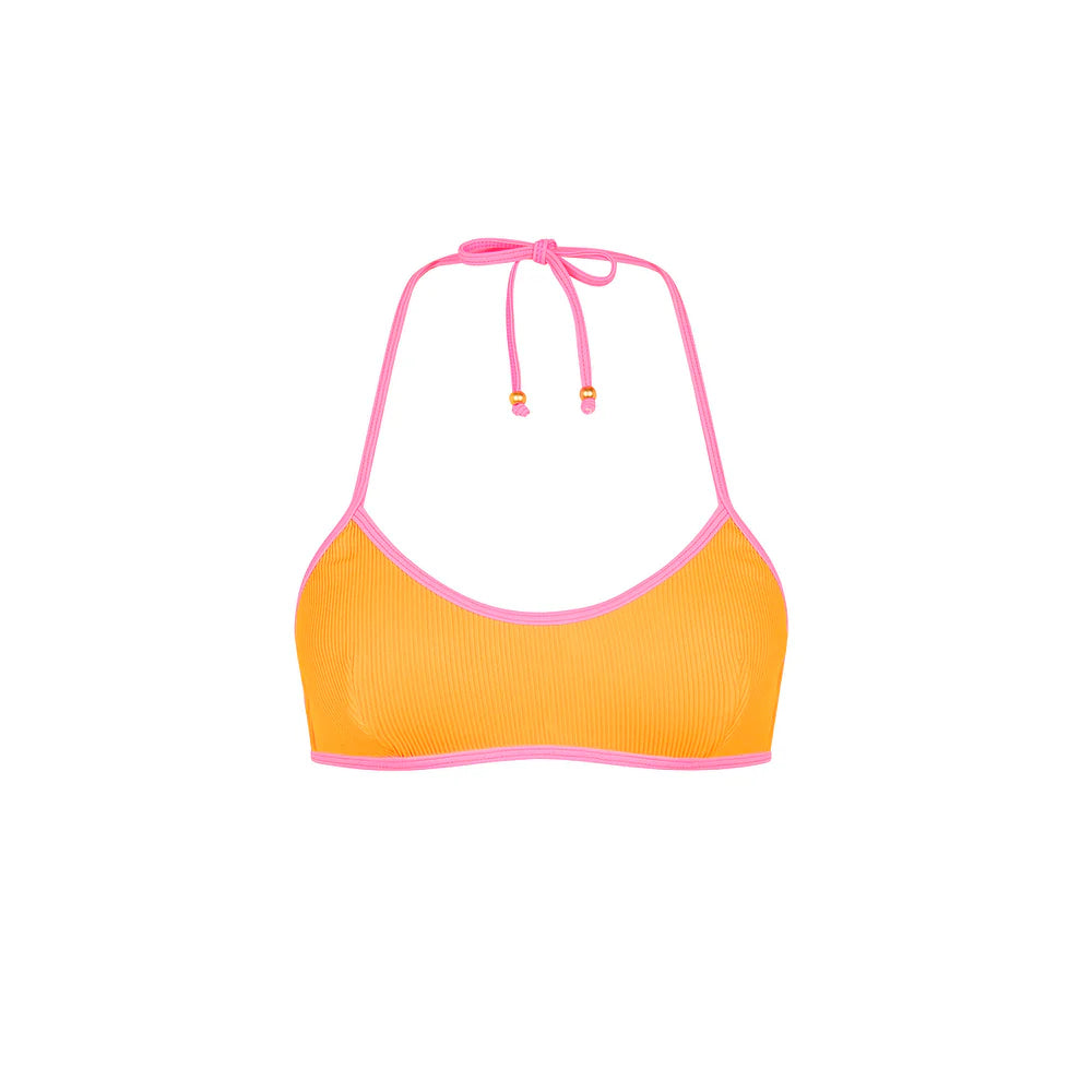 Kulani Kinis Bind Halter Crop Bikini Top - Peach Pop