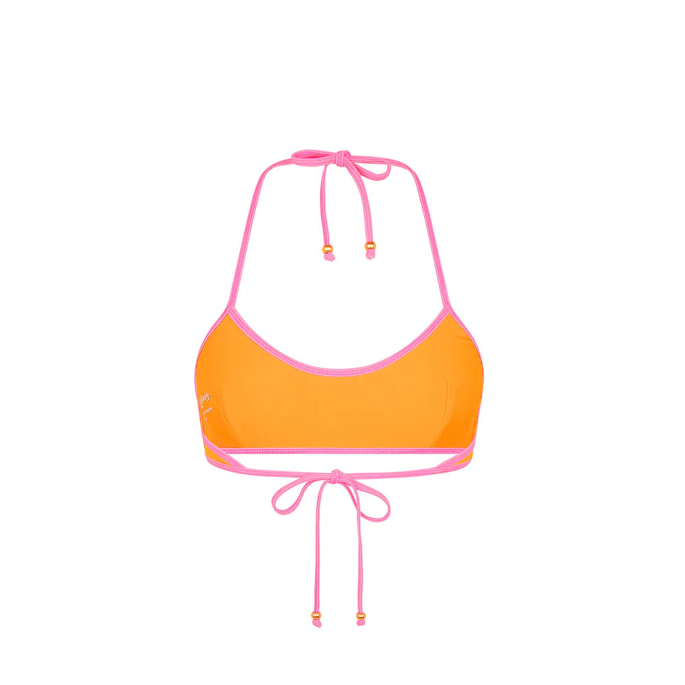 Kulani Kinis Bind Halter Crop Bikini Top - Peach Pop