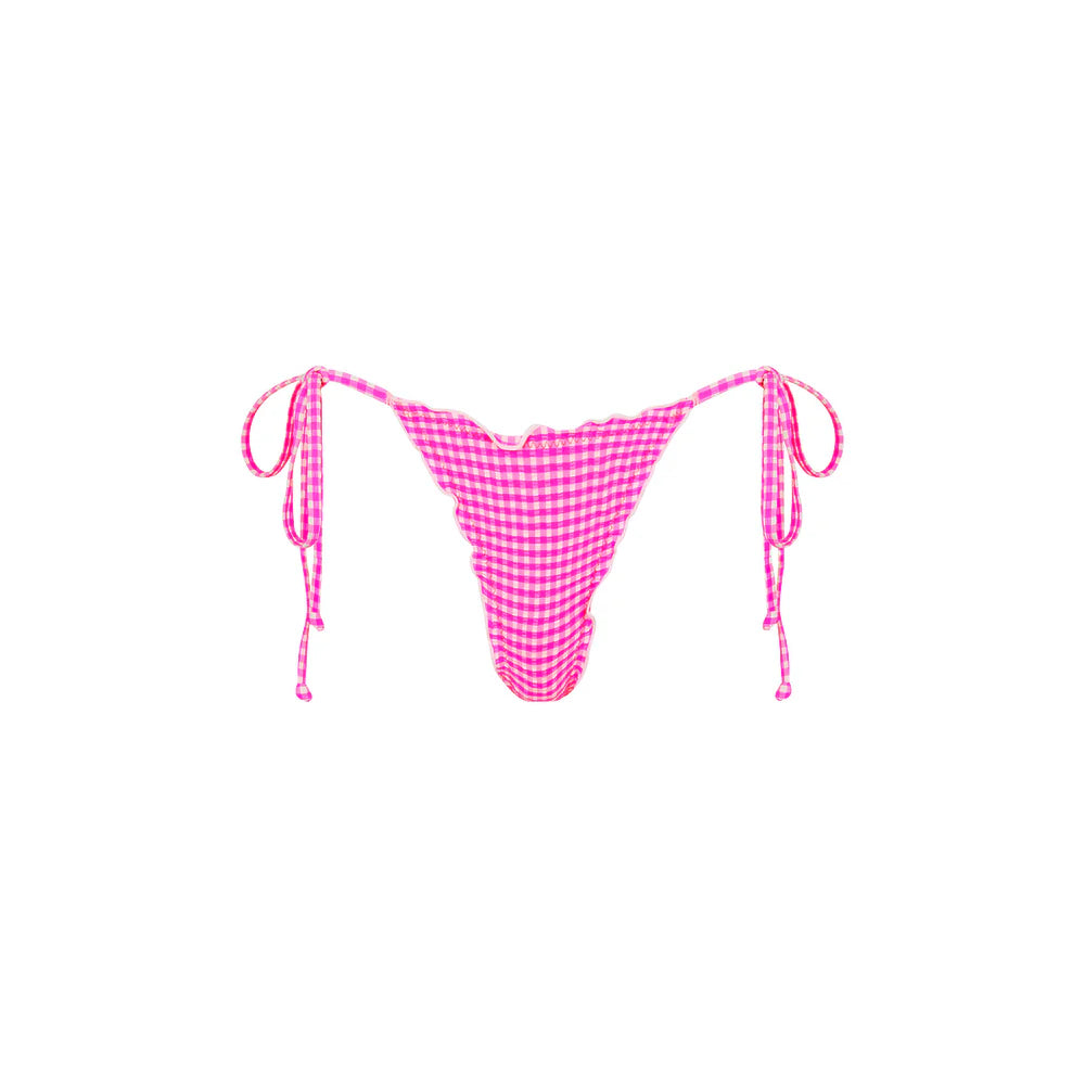 Lettuce Edge Thong Tie Bikini Bottom - Pink Diva