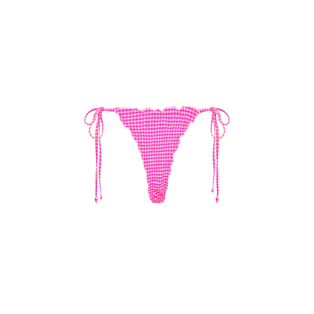 Lettuce Edge Thong Tie Bikini Bottom - Pink Diva