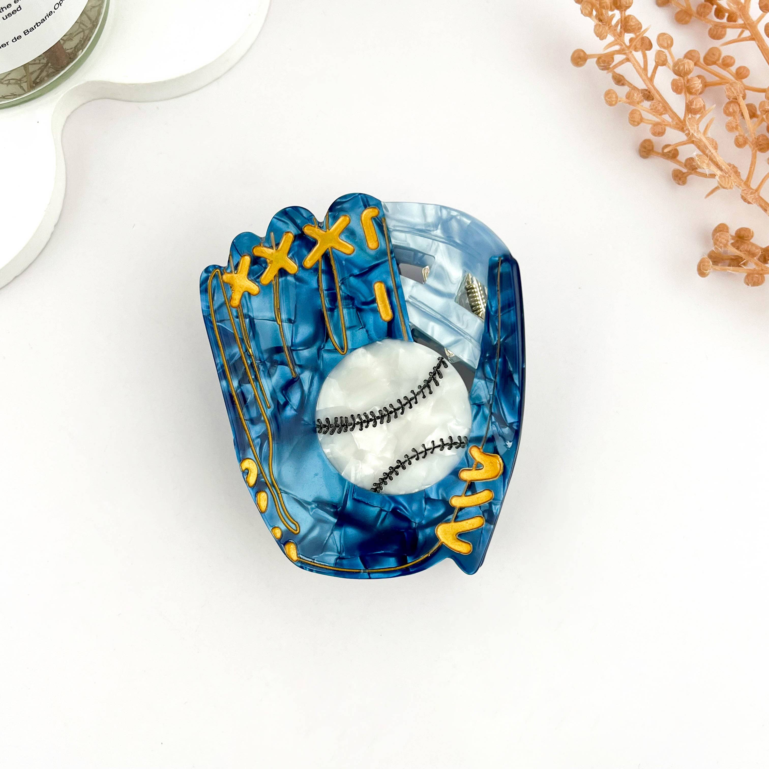 Baseball Glove Hair Clip & Baseball Bat Acetate Hair Clip: E