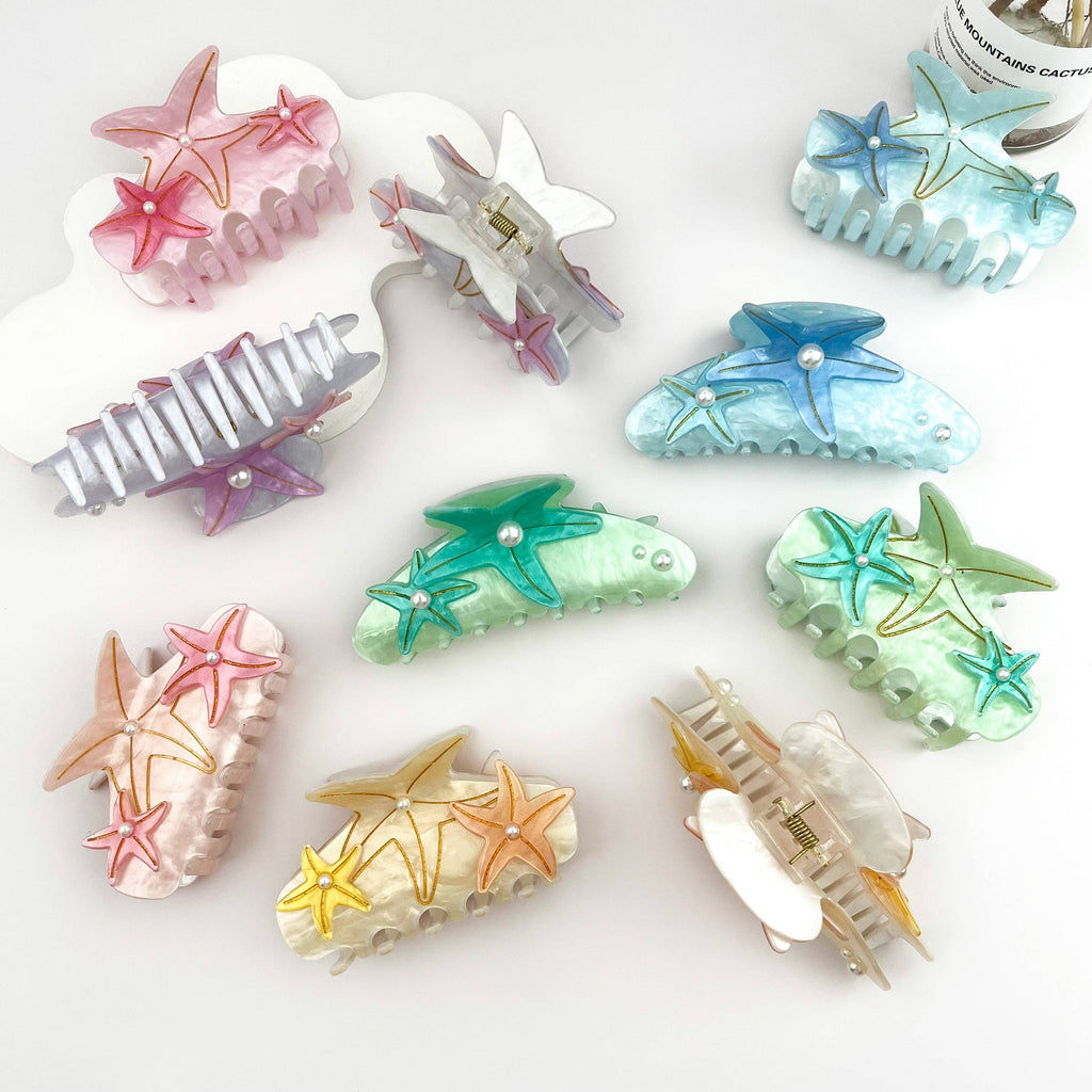 Iridescent Pearl Starfish Hair Claw Clip – Ocean Fantasy: Purple / Small