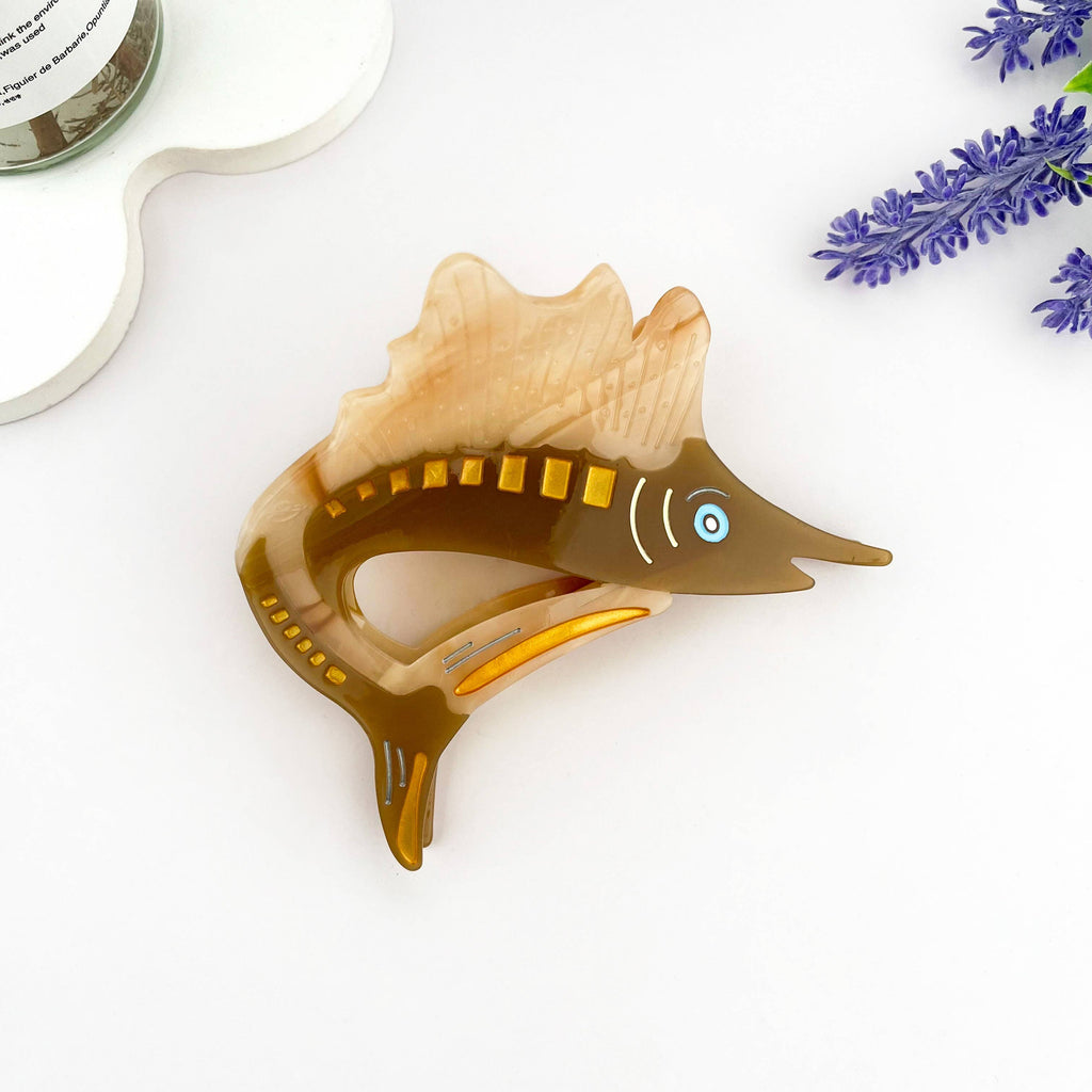 Jumping Garfish Acetate Hair Claw Clip, Marlin Hair Clip: Pink