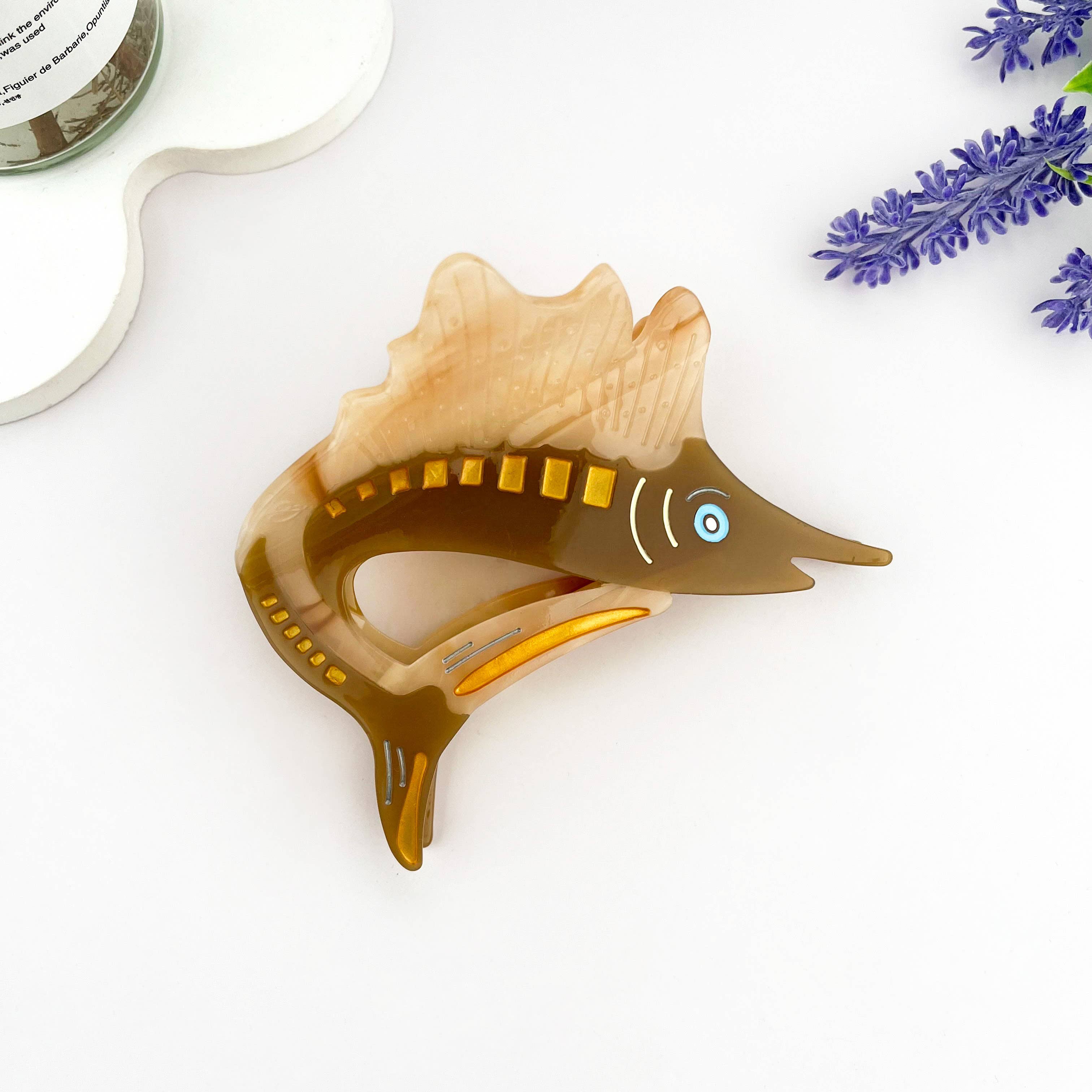 Jumping Garfish Acetate Hair Claw Clip, Marlin Hair Clip: Pink