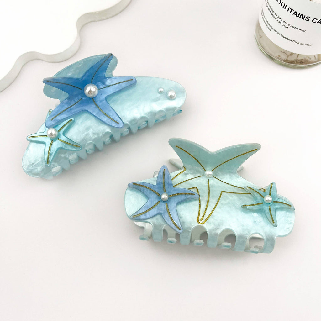 Iridescent Pearl Starfish Hair Claw Clip – Ocean Fantasy: Purple / Small