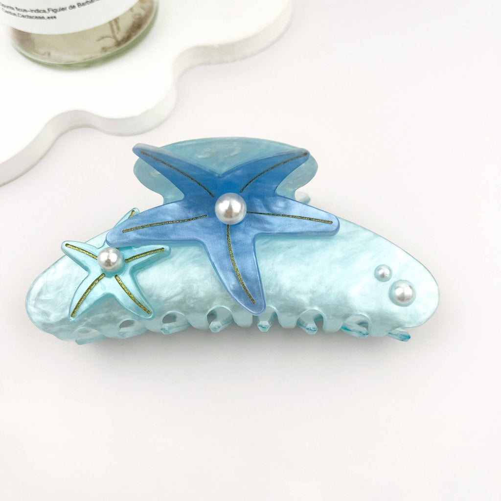Iridescent Pearl Starfish Hair Claw Clip – Ocean Fantasy: Purple / Small