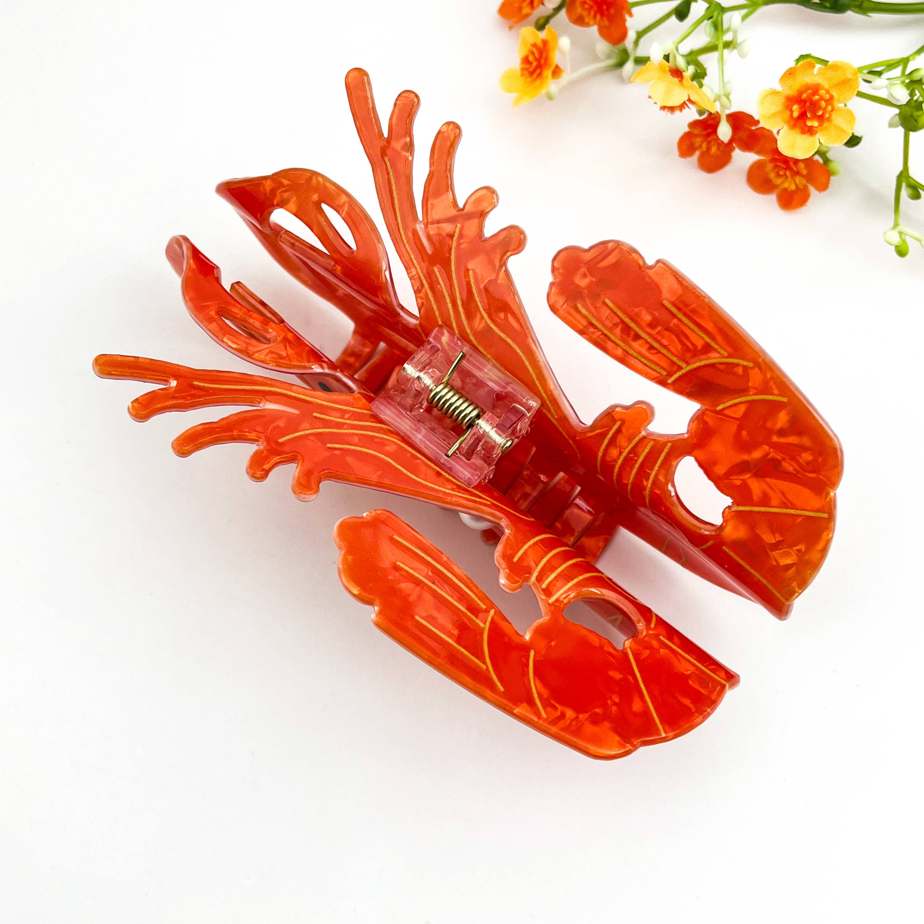 Oversized Ocean Lobster Pearl Rhinestone Hair Claw Clip: Red