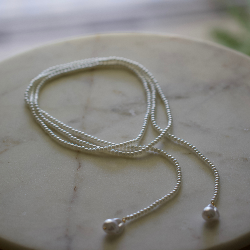 Wrap Pearl Lariat Necklace | Necklace – 48” Glass Pearl Lariat