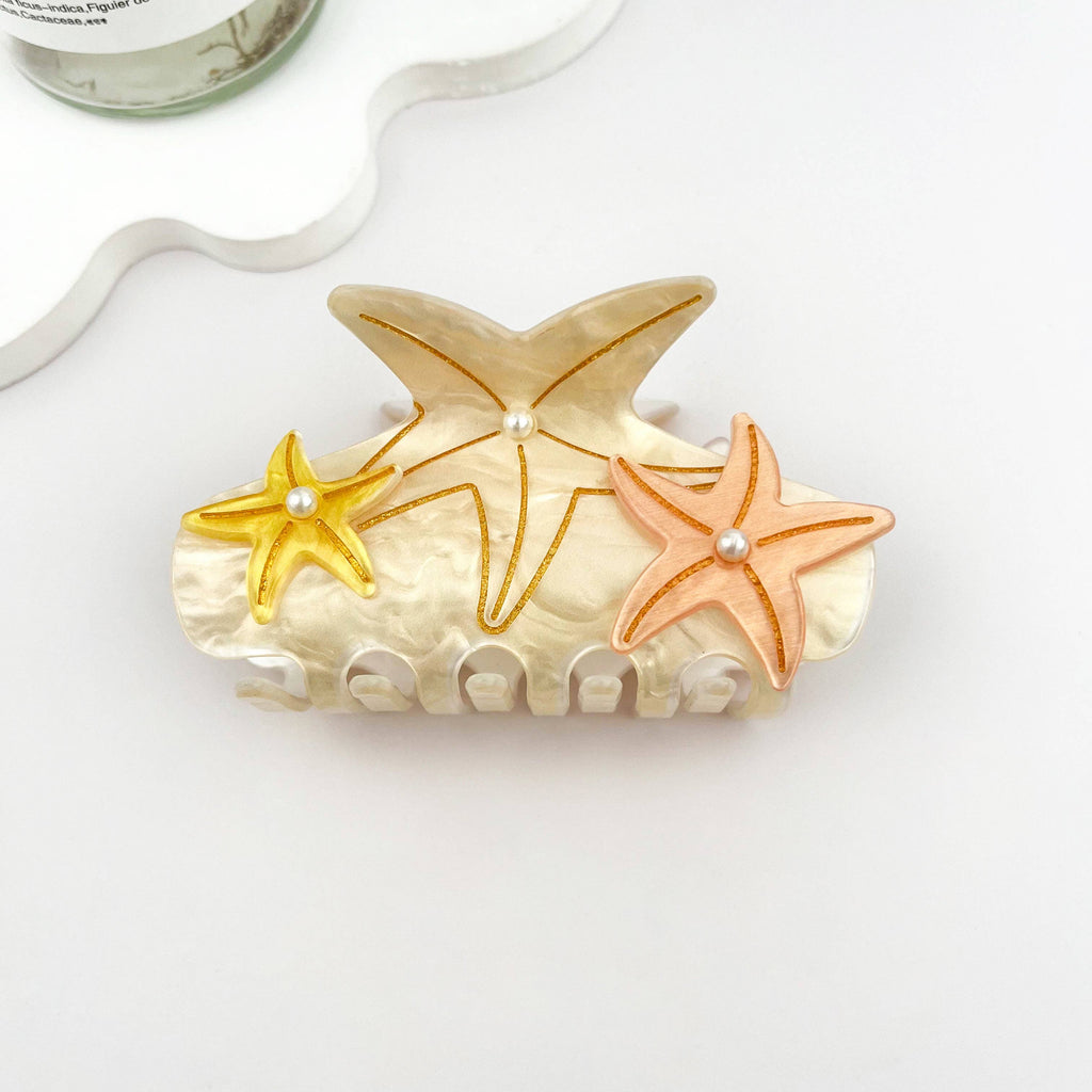 Iridescent Pearl Starfish Hair Claw Clip – Ocean Fantasy: Purple / Small