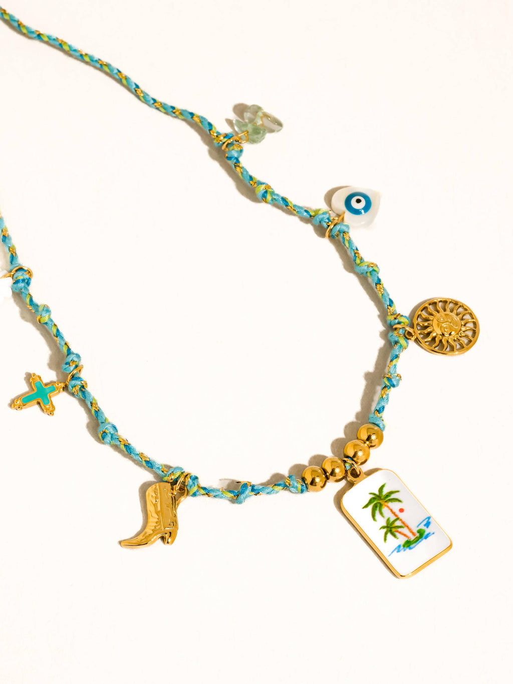 Pêche 18K Gold Non-Tarnish Vintage Charm Rope Necklace: Blue