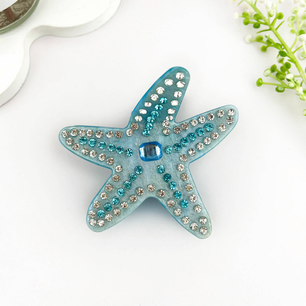 Delicate Rhinestone Starfish Acetate Hair Claw Clip: Pink