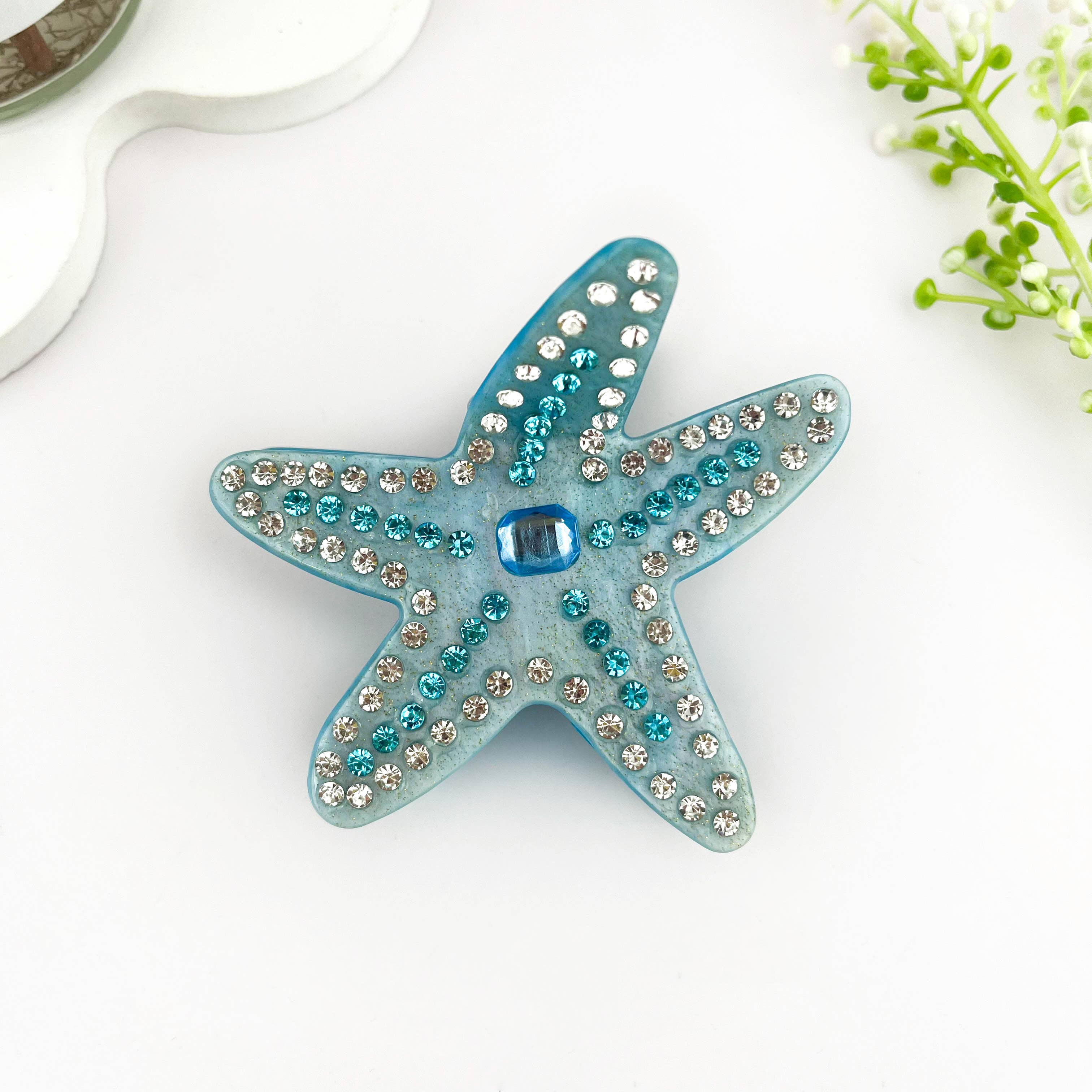 Delicate Rhinestone Starfish Acetate Hair Claw Clip: Pink