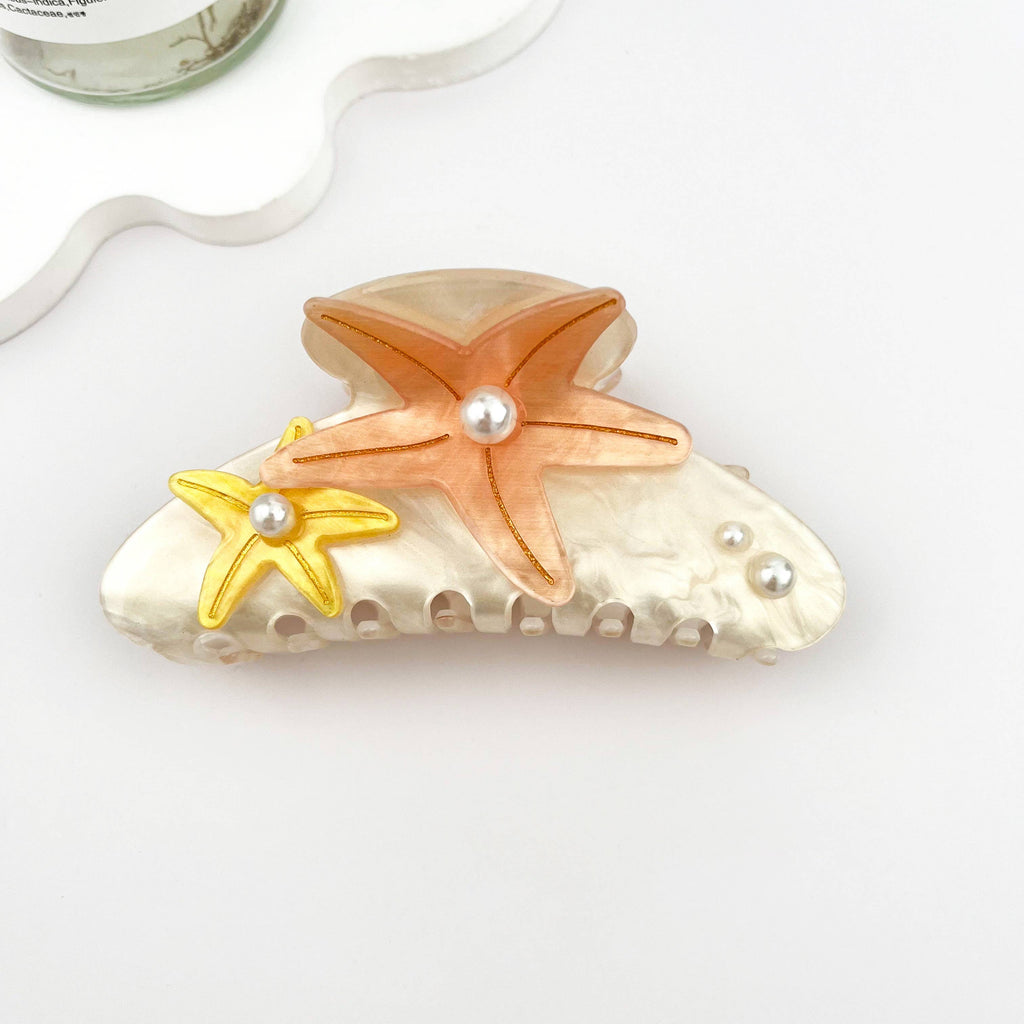 Iridescent Pearl Starfish Hair Claw Clip – Ocean Fantasy: Purple / Small