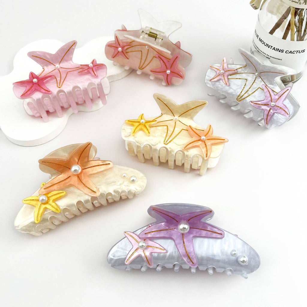 Iridescent Pearl Starfish Hair Claw Clip – Ocean Fantasy: Purple / Small