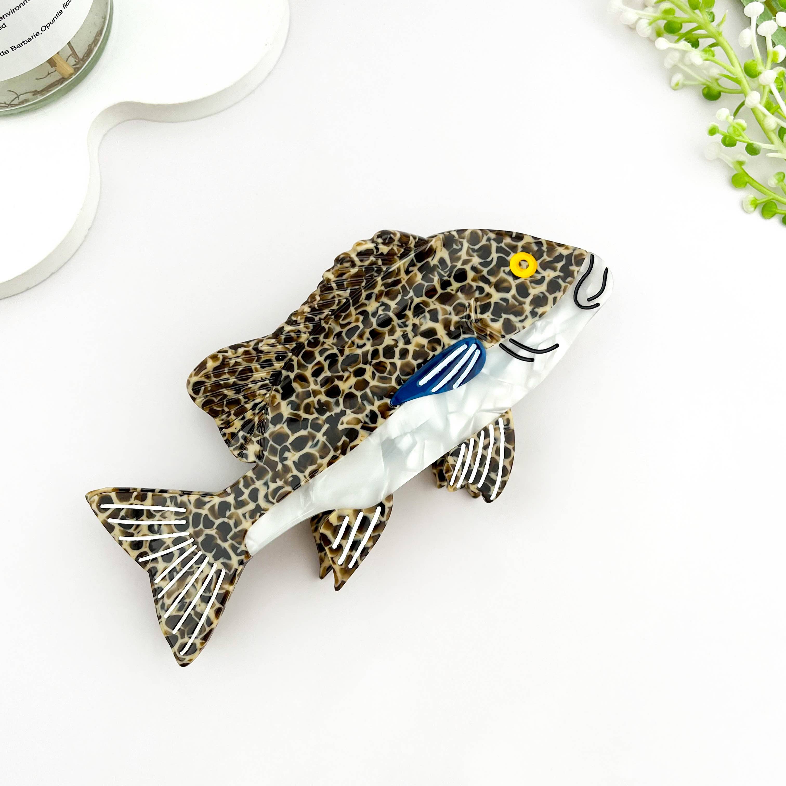 Grouper Fish Ocean Animal Acetate Summer Hair Claw Clip: Brown