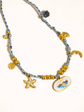 Pêche 18K Gold Non-Tarnish Vintage Charm Rope Necklace: Blue