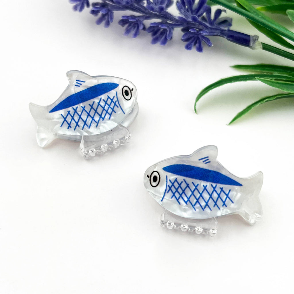 Mini Sardine Fish Acrylic Hair Claw Clip: Blue