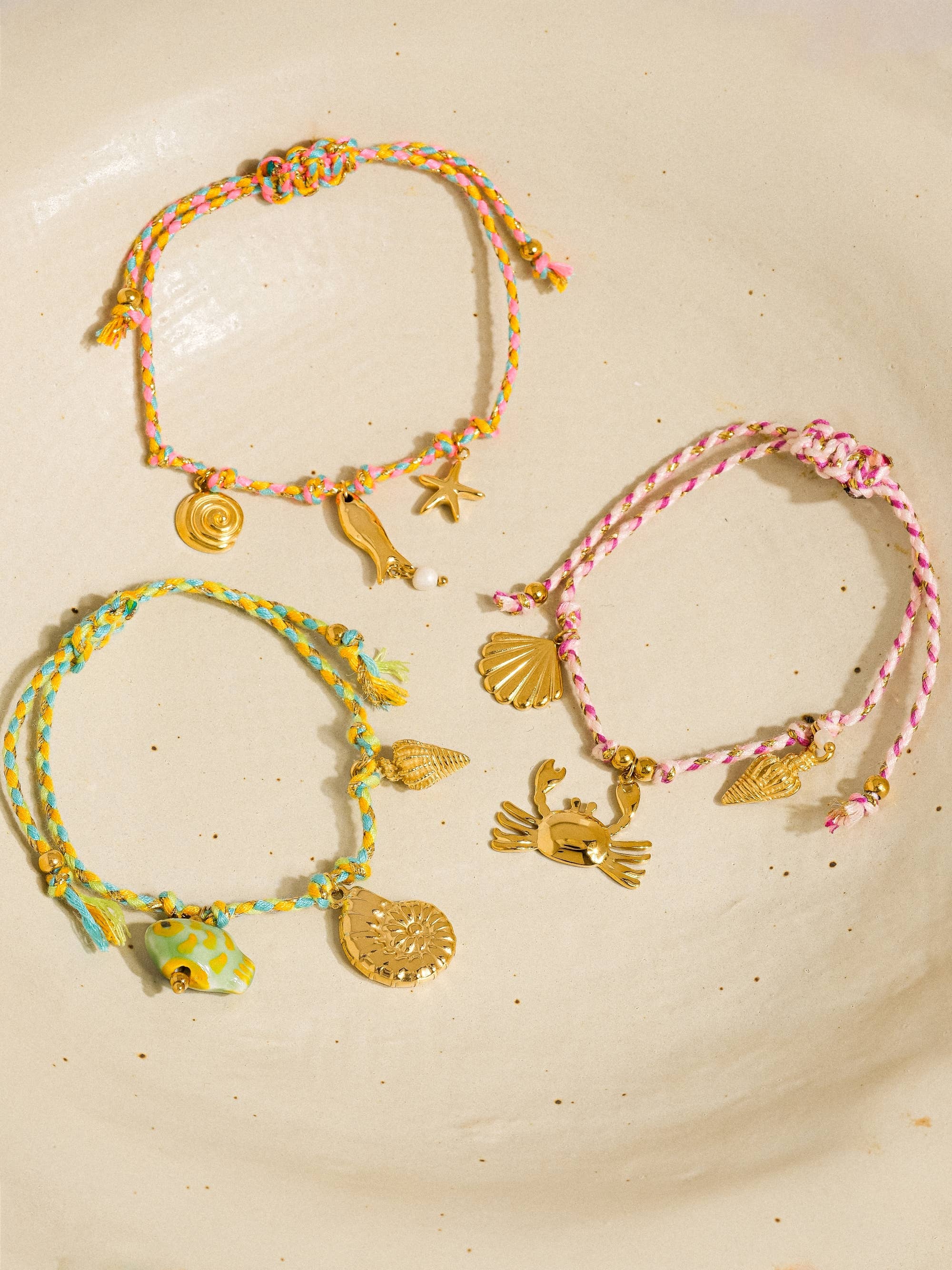 Menton 18K Gold Non-Tarnish Summer Rope Charm Bracelet: Green
