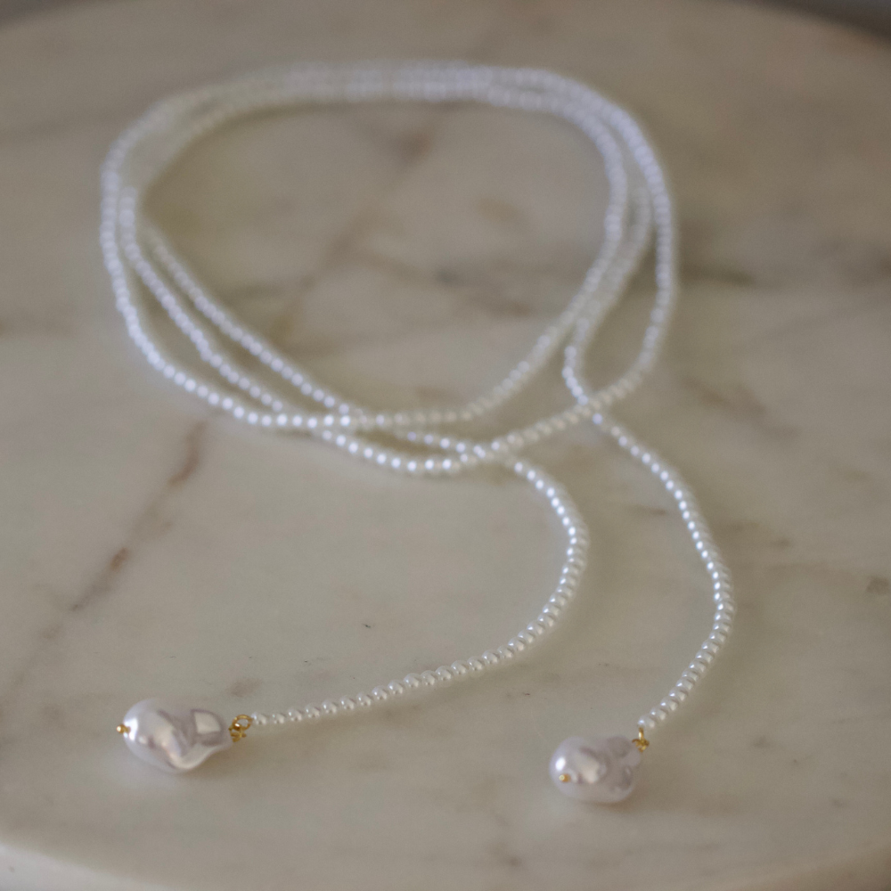Wrap Pearl Lariat Necklace | Necklace – 48” Glass Pearl Lariat