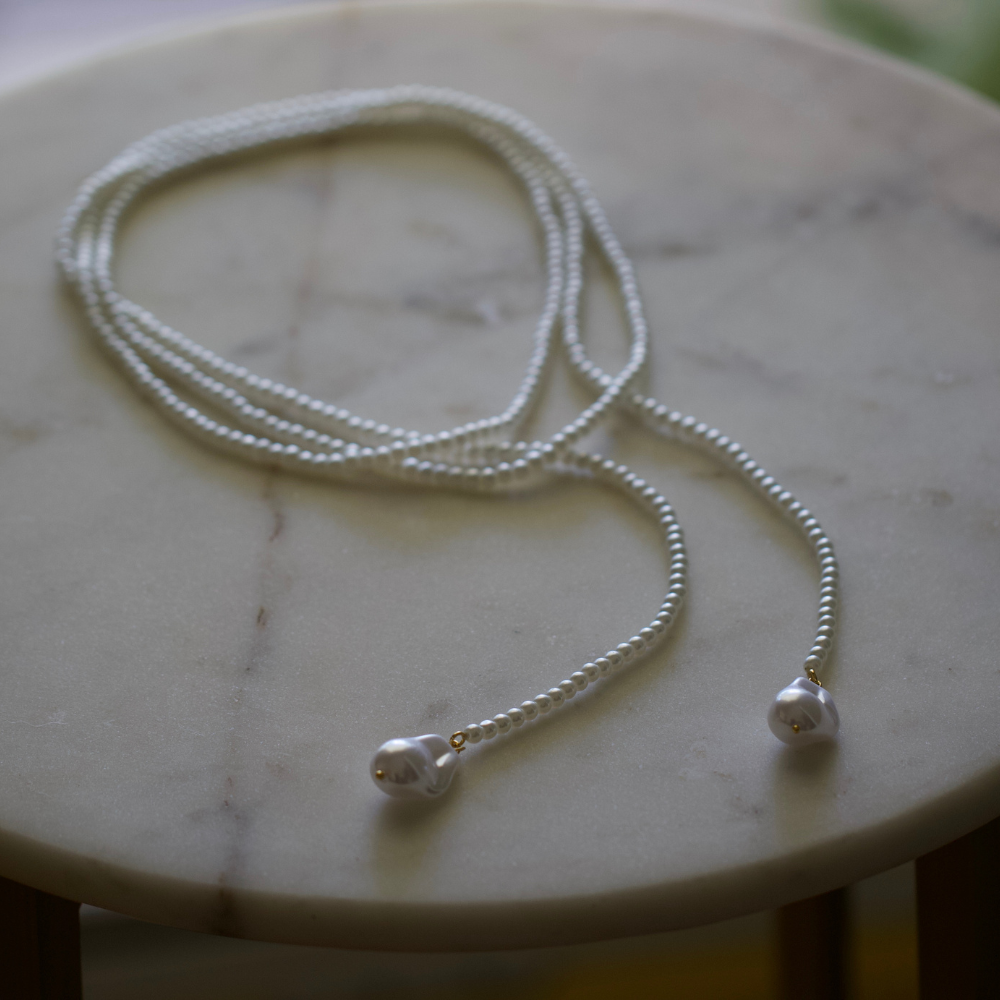 Wrap Pearl Lariat Necklace | Necklace – 48” Glass Pearl Lariat