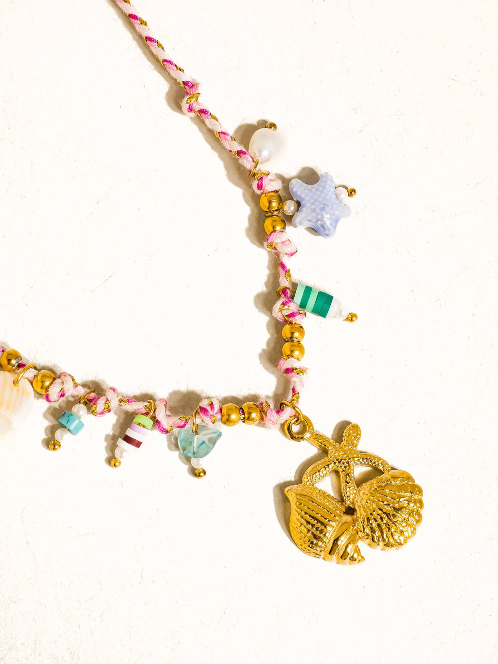 Masséna 18K Gold Non-Tarnish Summer Rope Charm Necklace: Pink